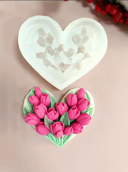 Tulip Heart Flower theme Silicone Mould for Resin,soaps ,Candle Mould
