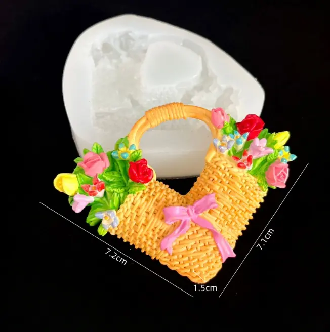 Heart Shaped Flower basket theme Silicone Mould