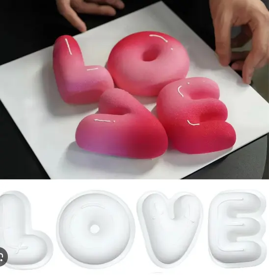 4 pcs Love Shape Nonstick Baking Silicone Mould