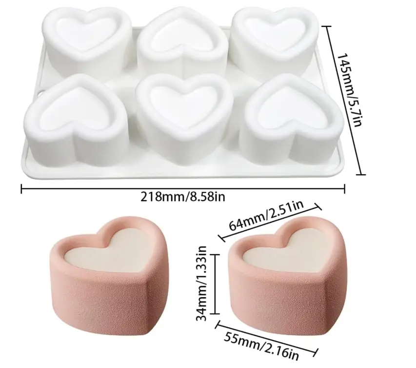 6 Cavity Concave Heart Entremet Cake Silicone Mould