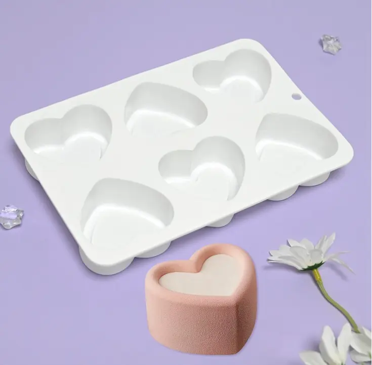 6 Cavity Concave Heart Entremet Cake Silicone Mould
