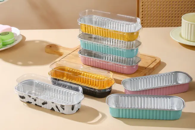 Rectangle Aluminum Tin Foil Bake & Serve Cup with Lid | Aluminium Containers | Non-Stick Foil Baking Container - 5 Pcs Pack (200ml)