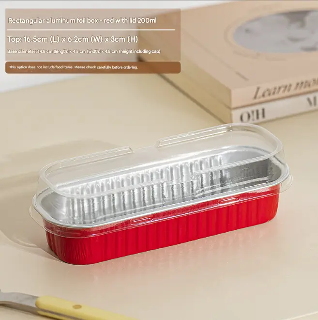 Rectangle Aluminum Tin Foil Bake & Serve Cup with Lid | Aluminium Containers | Non-Stick Foil Baking Container - 5 Pcs Pack (200ml)