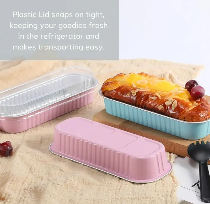 Rectangle Aluminum Tin Foil Bake & Serve Cup with Lid | Aluminium Containers | Non-Stick Foil Baking Container - 5 Pcs Pack (200ml)