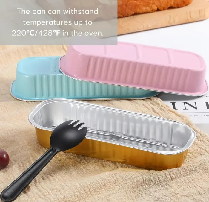 Rectangle Aluminum Tin Foil Bake & Serve Cup with Lid | Aluminium Containers | Non-Stick Foil Baking Container - 5 Pcs Pack (200ml)