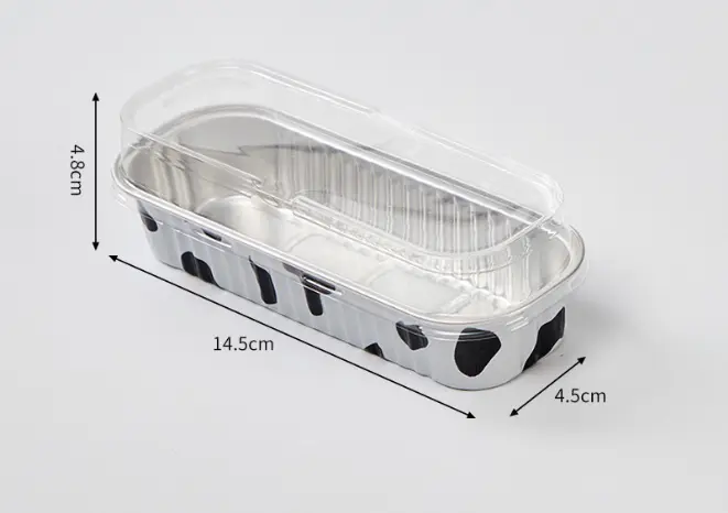 Rectangle Aluminum Tin Foil Bake & Serve Cup with Lid | Aluminium Containers | Non-Stick Foil Baking Container - 5 Pcs Pack (200ml)