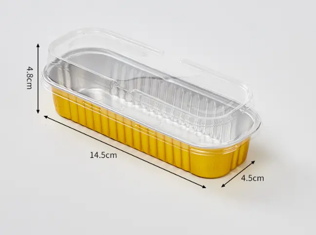 Rectangle Aluminum Tin Foil Bake & Serve Cup with Lid | Aluminium Containers | Non-Stick Foil Baking Container - 5 Pcs Pack (200ml)