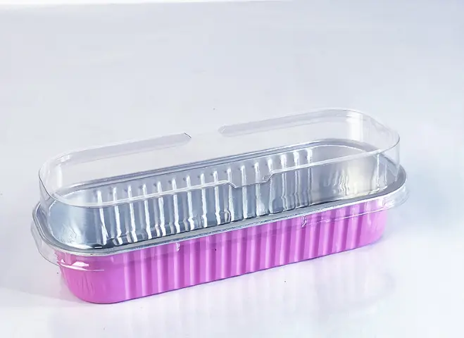 Rectangle Aluminum Tin Foil Bake & Serve Cup with Lid | Aluminium Containers | Non-Stick Foil Baking Container - 5 Pcs Pack (200ml)