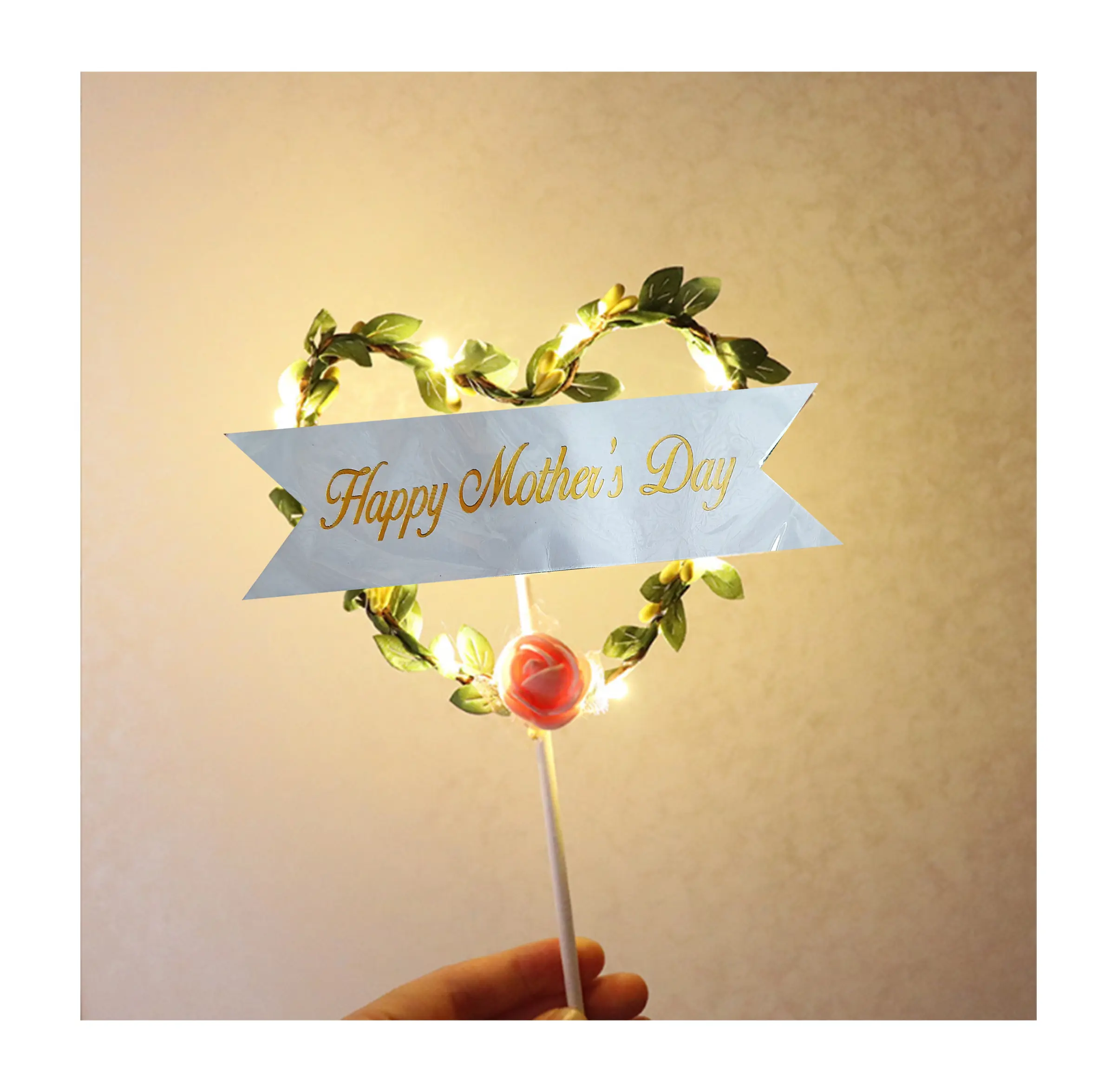 Led Light Heart shaped Happy Mothers cake topper