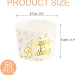 50 Pcs Golden Happy Birthday Cupcake Liners