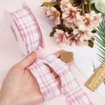 Pink Plaid Crumpled Ribbon (1 Inch x 9 Meters)