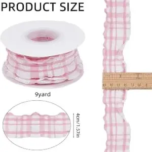 Pink Plaid Crumpled Ribbon (1 Inch x 9 Meters)