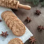 Embossed Reindeer Christmas theme wooden rolling pin