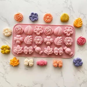 18 CAVITY FLOWERS, LEAVES, CANDY BOWS SILICONE MOuld