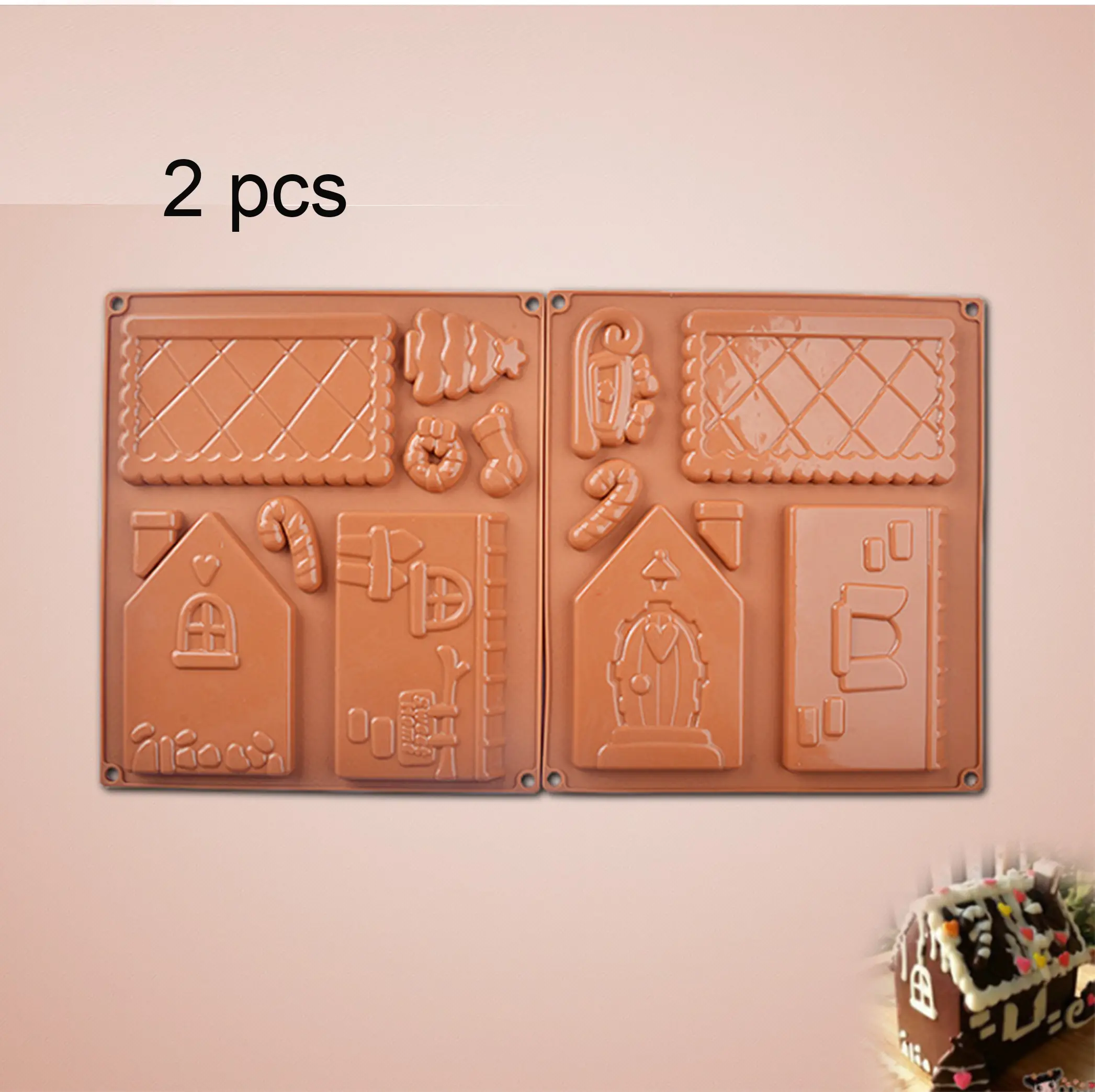 2 pcs Different Christmas Houses Silicone Cake Mold for chocolate and cookie