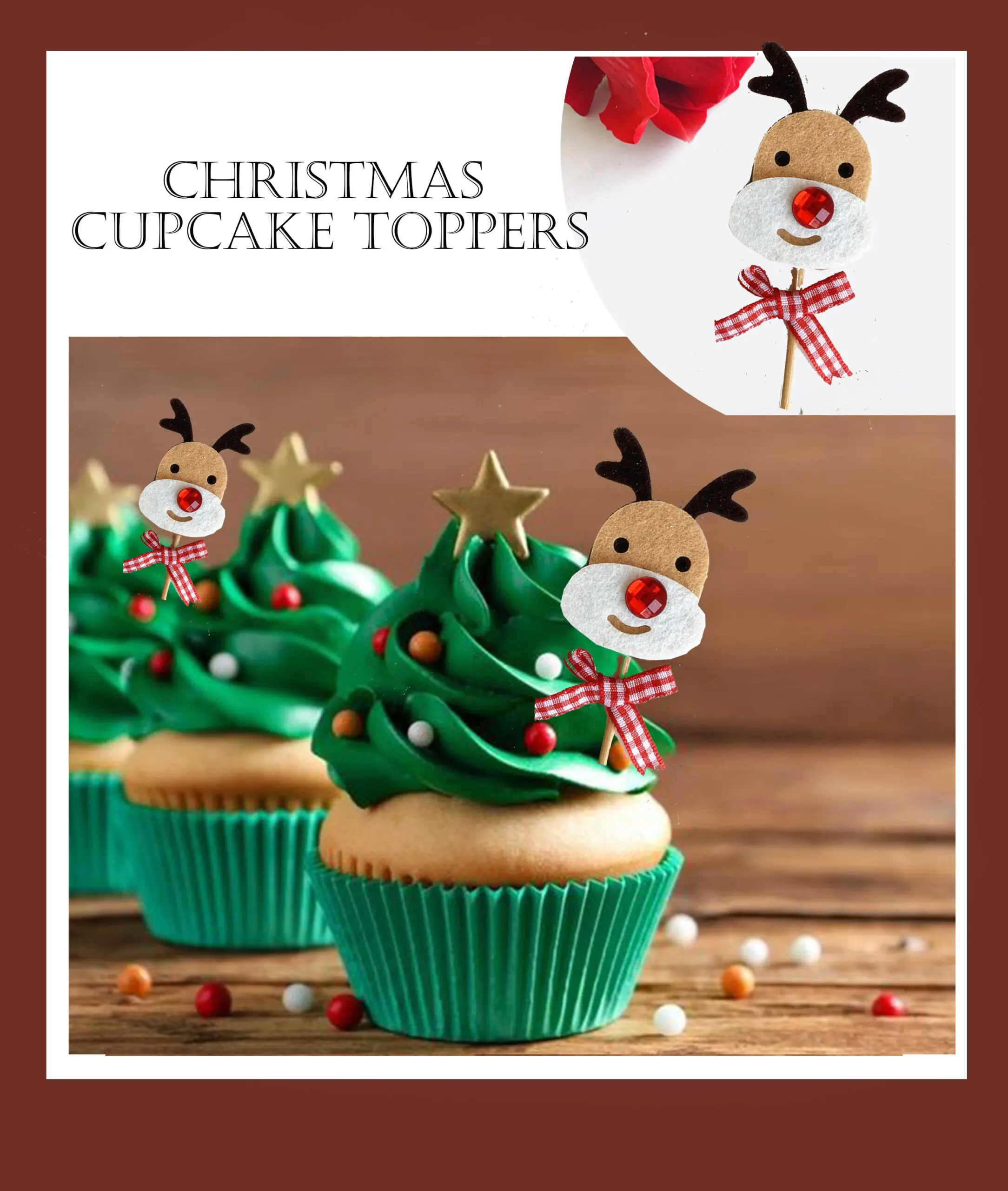 3 pcs Christmas Reindeer theme cake topper