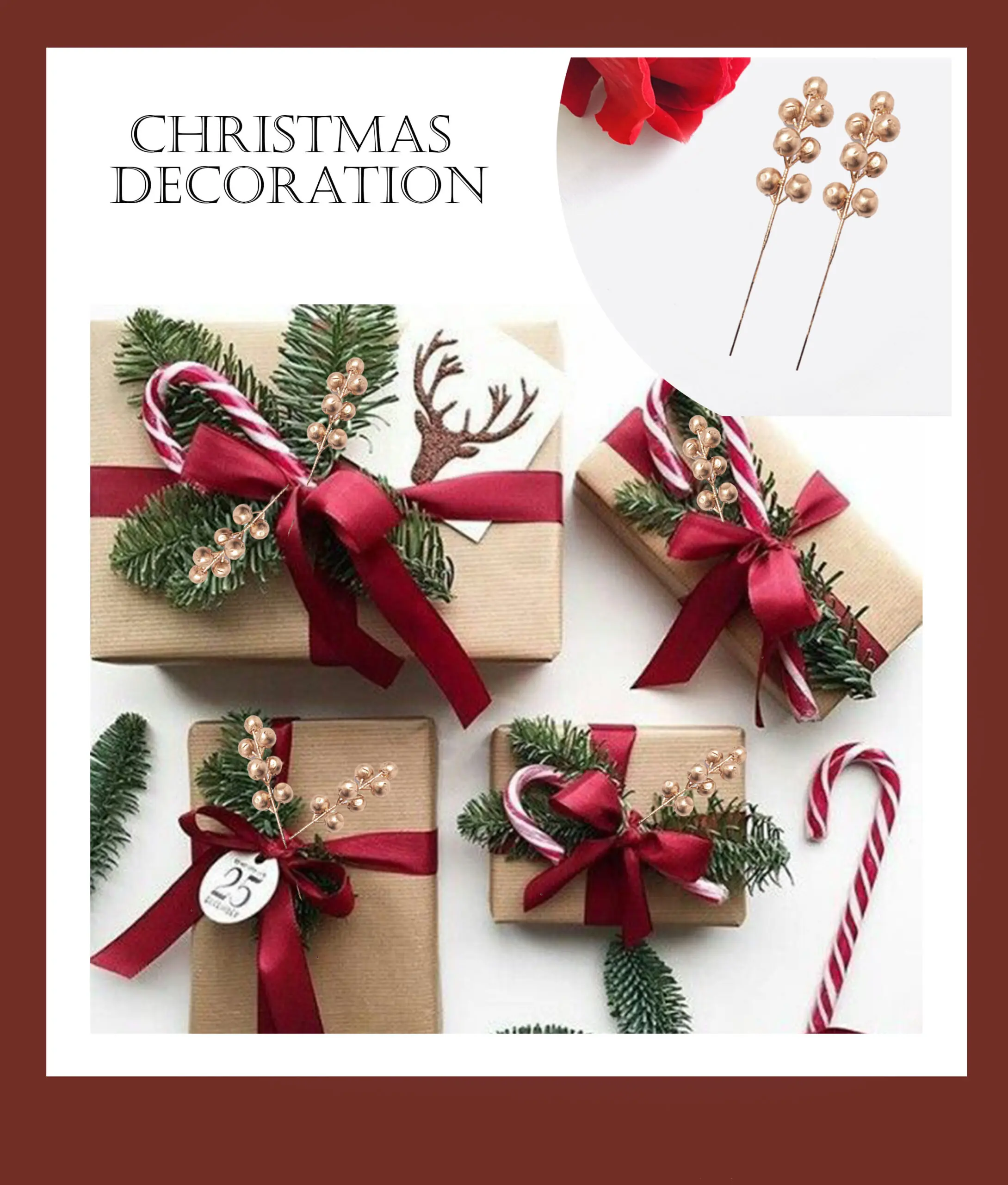 2 pcs golden ball stick Christmas theme topper/decoartion