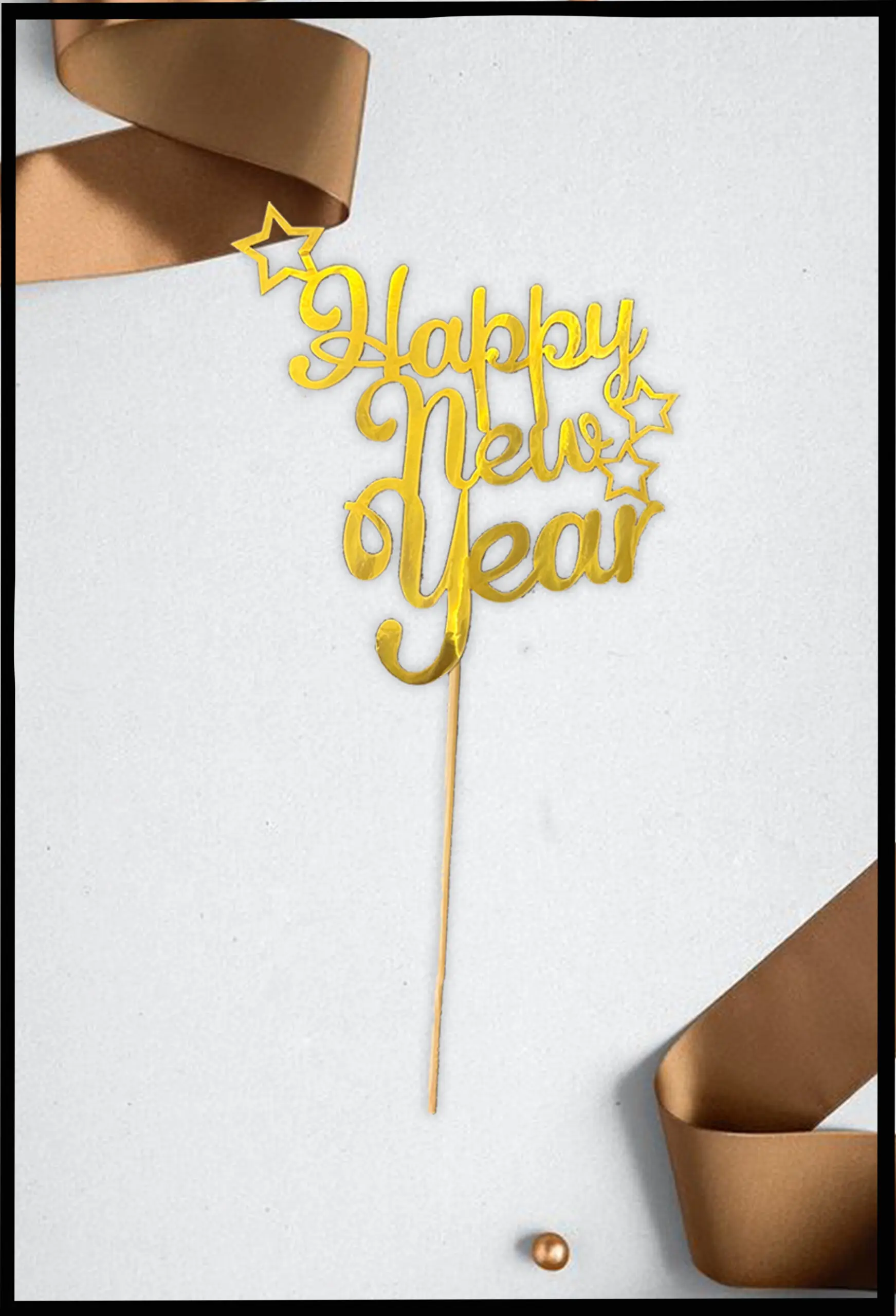 1 pcs golden Happy new year cake topper
