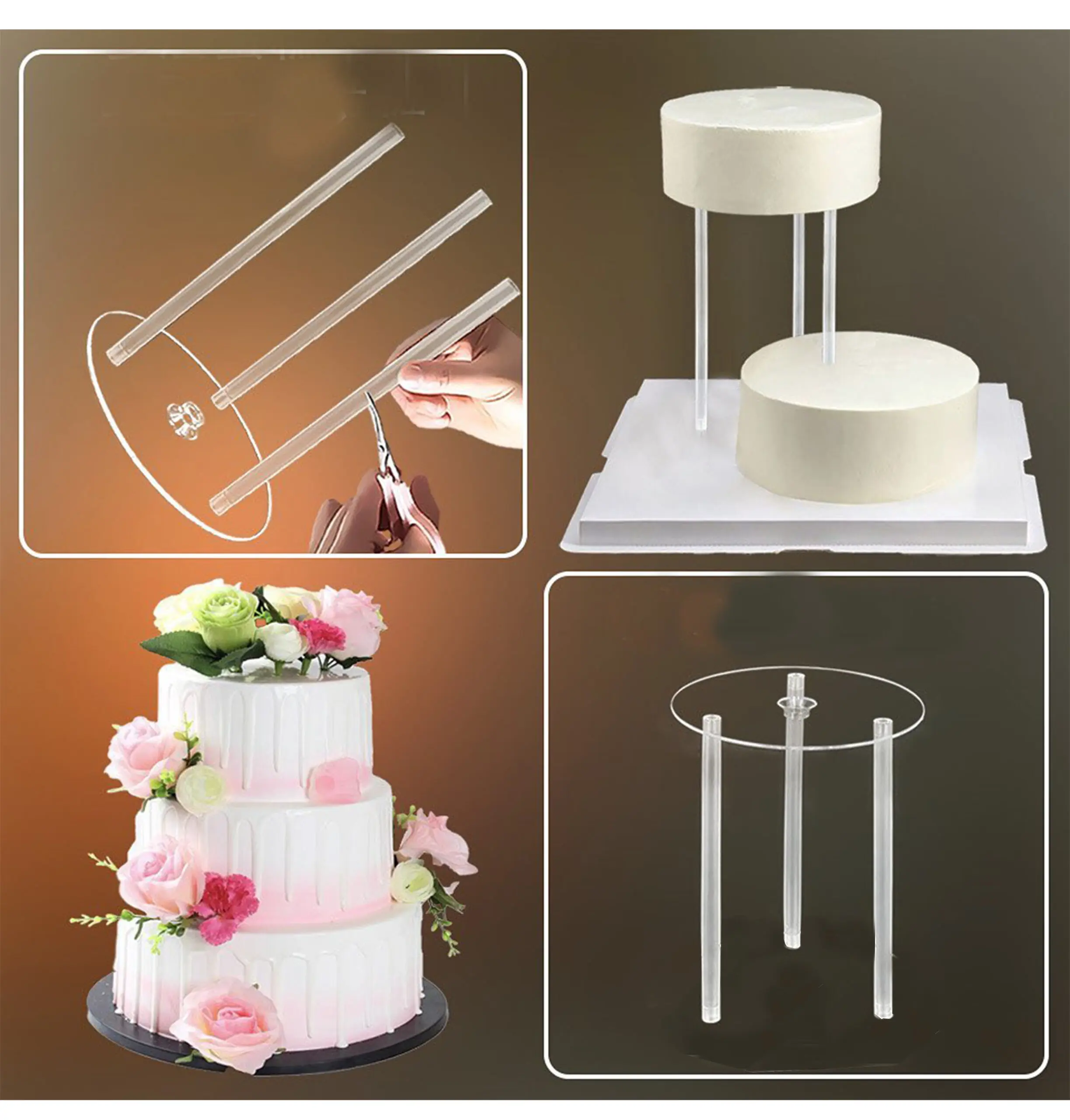 Acrylic cake dowels set of 3 pcs round stand and 3 dowels set