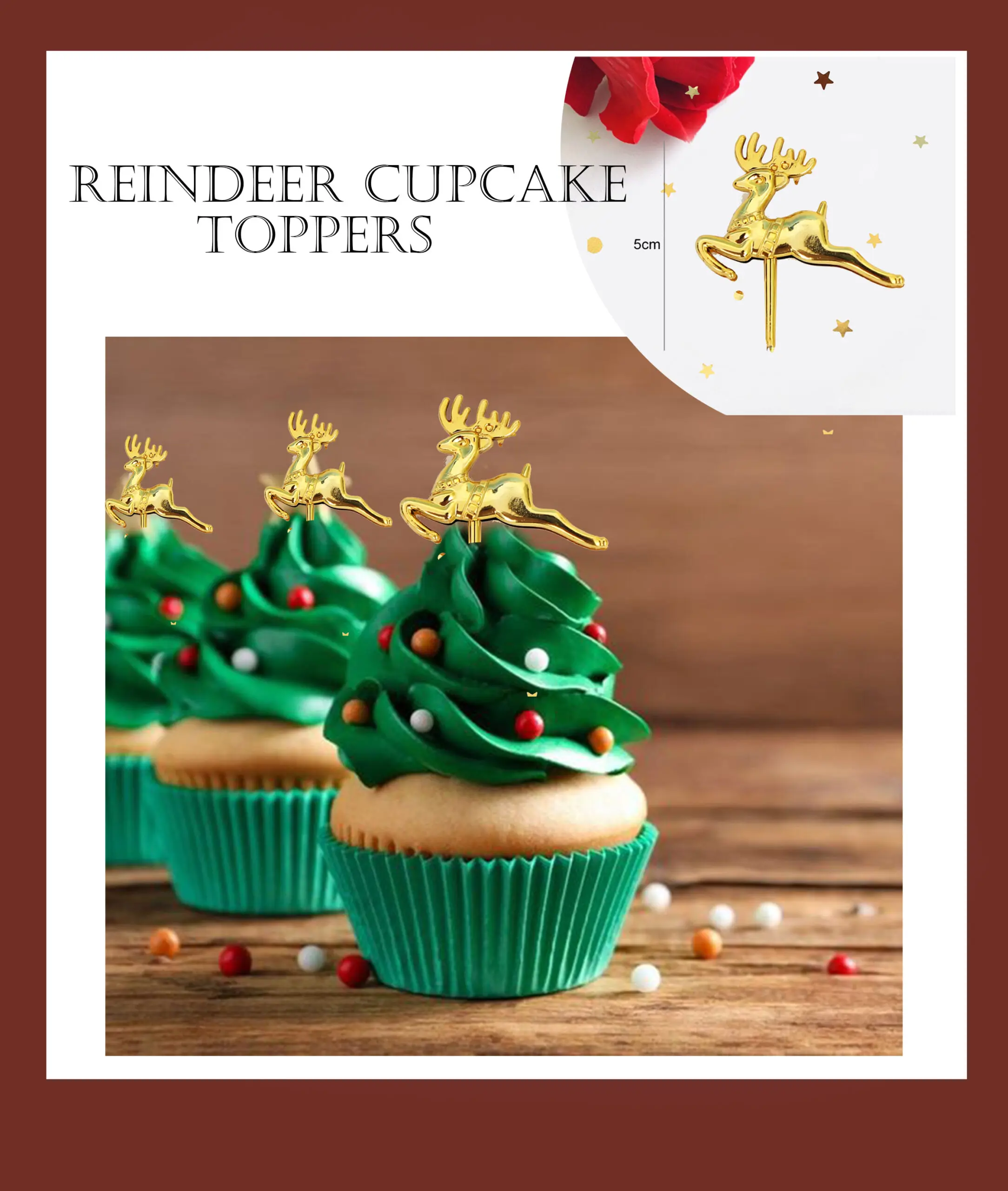 3 pcs Reindeer Christmas theme cupcake topper