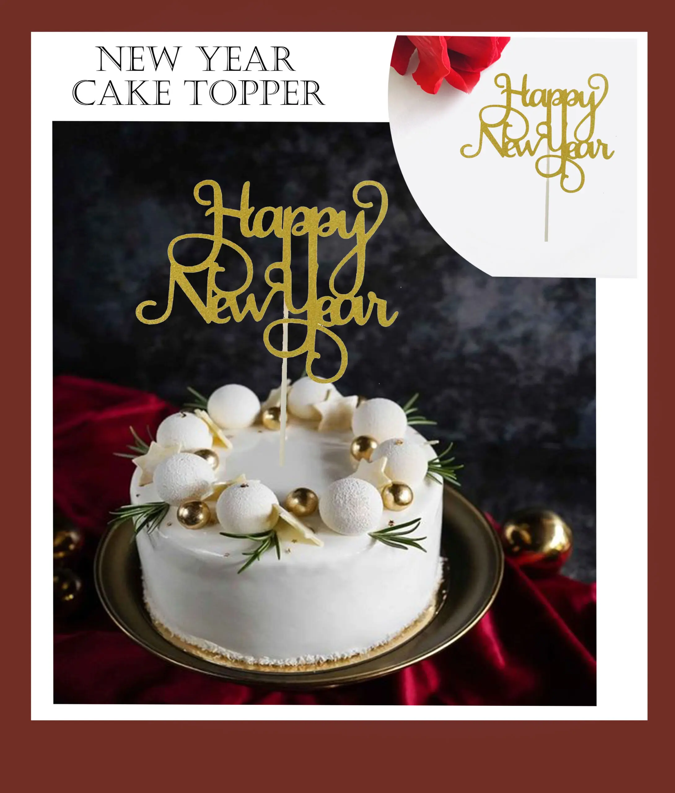 1 pcs golden happy new year cake topper