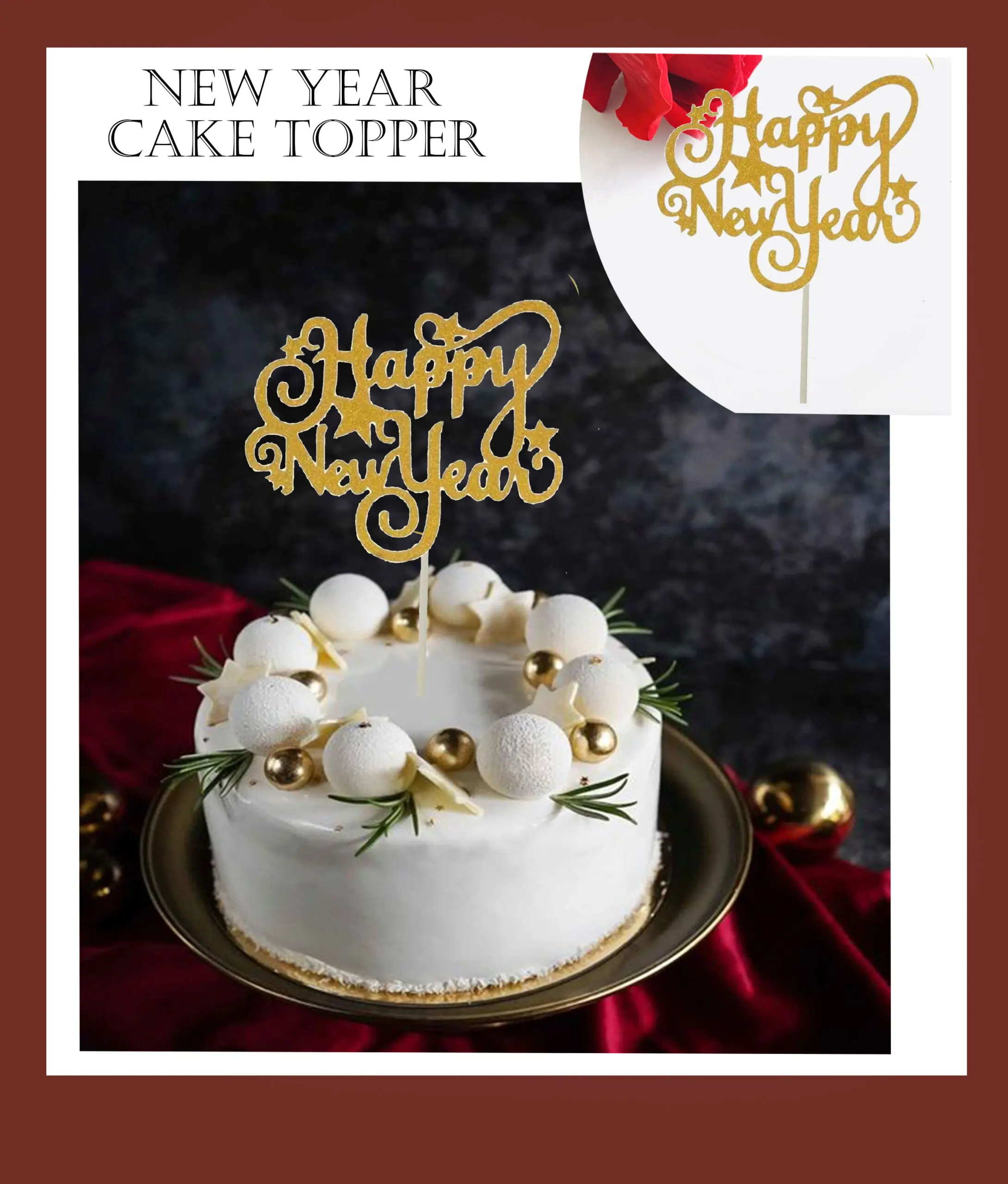 1 pcs golden Happy new year cake topper