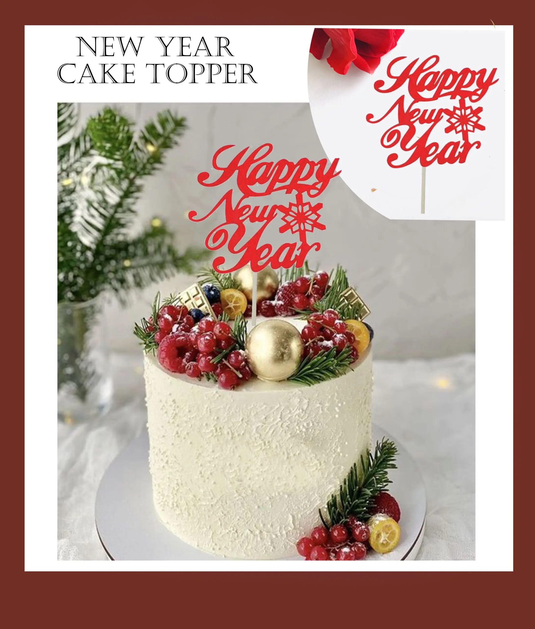 1 pcs red Happy new year cake topper