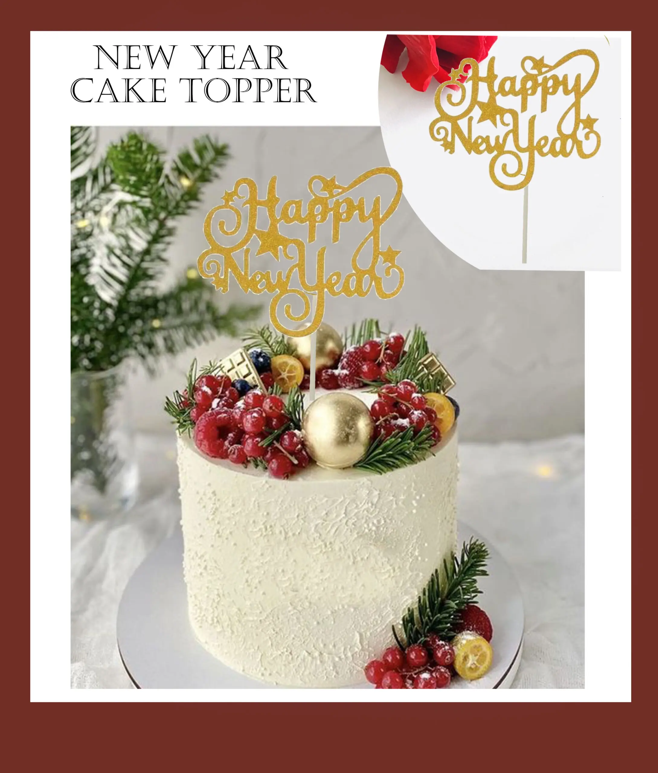 1 pcs golden Happy new year cake topper