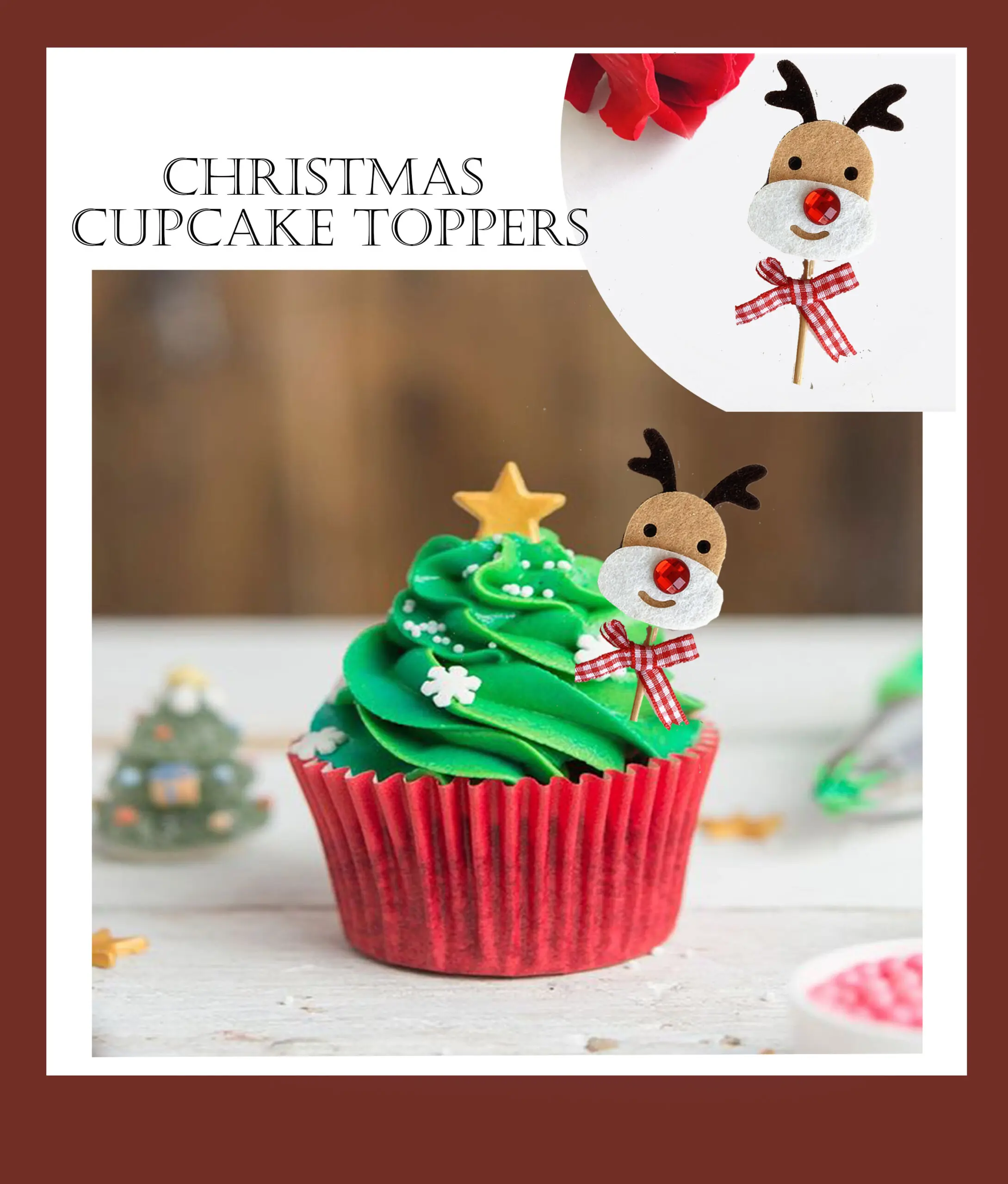 3 pcs Christmas Reindeer theme cake topper