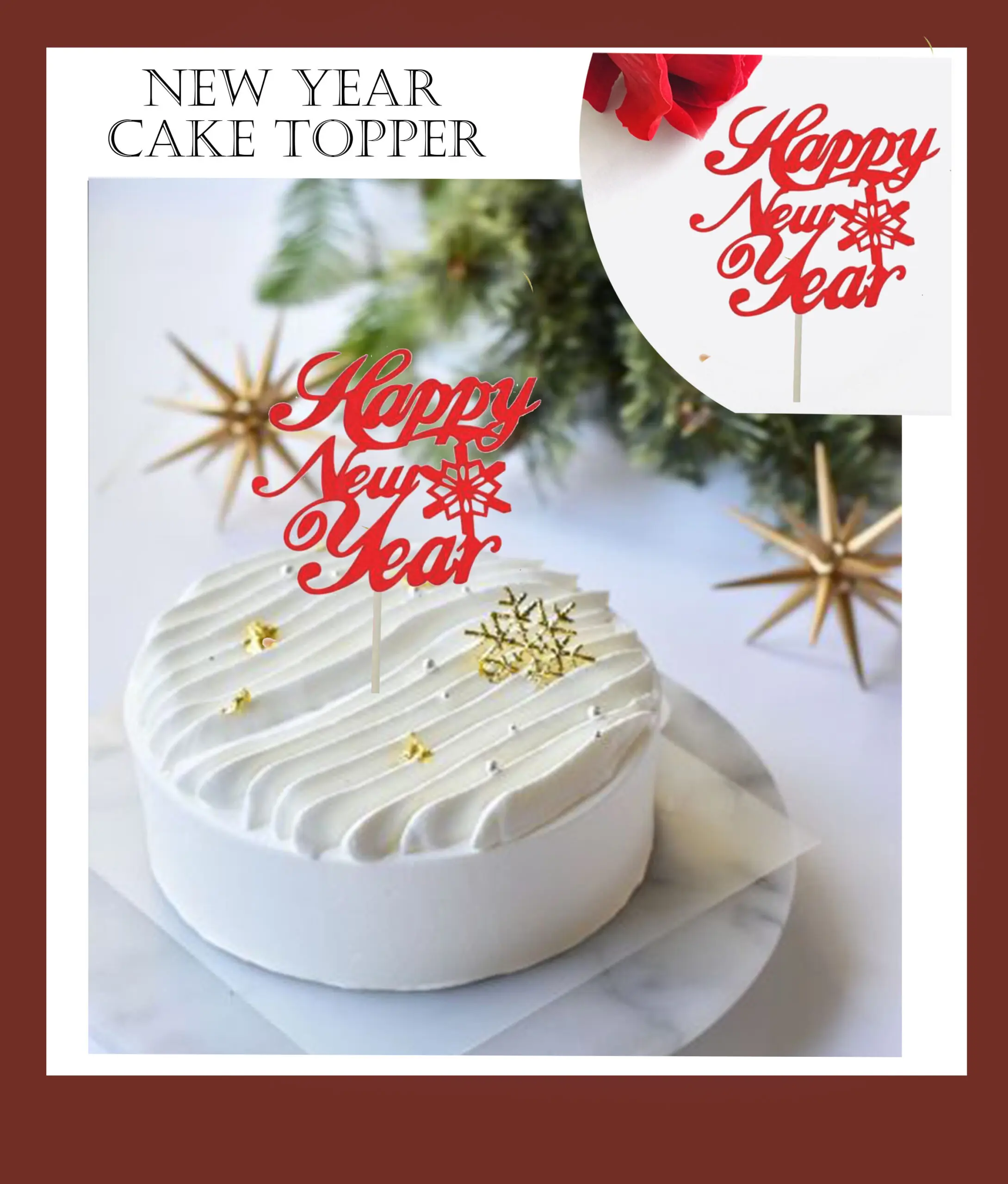 1 pcs red Happy new year cake topper