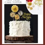 5 pcs set golden fans and happy new year cake topper set