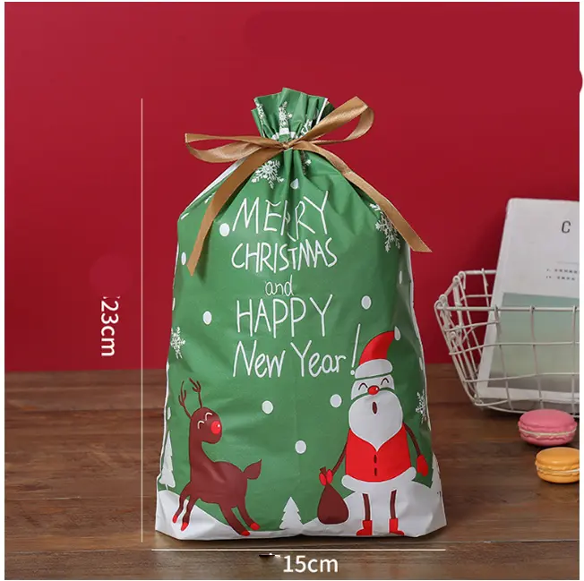Christmas Loaf / Candy / cookies Bags with attached Drawstrings (1 PACK = 10 BAGS) STYLE 2