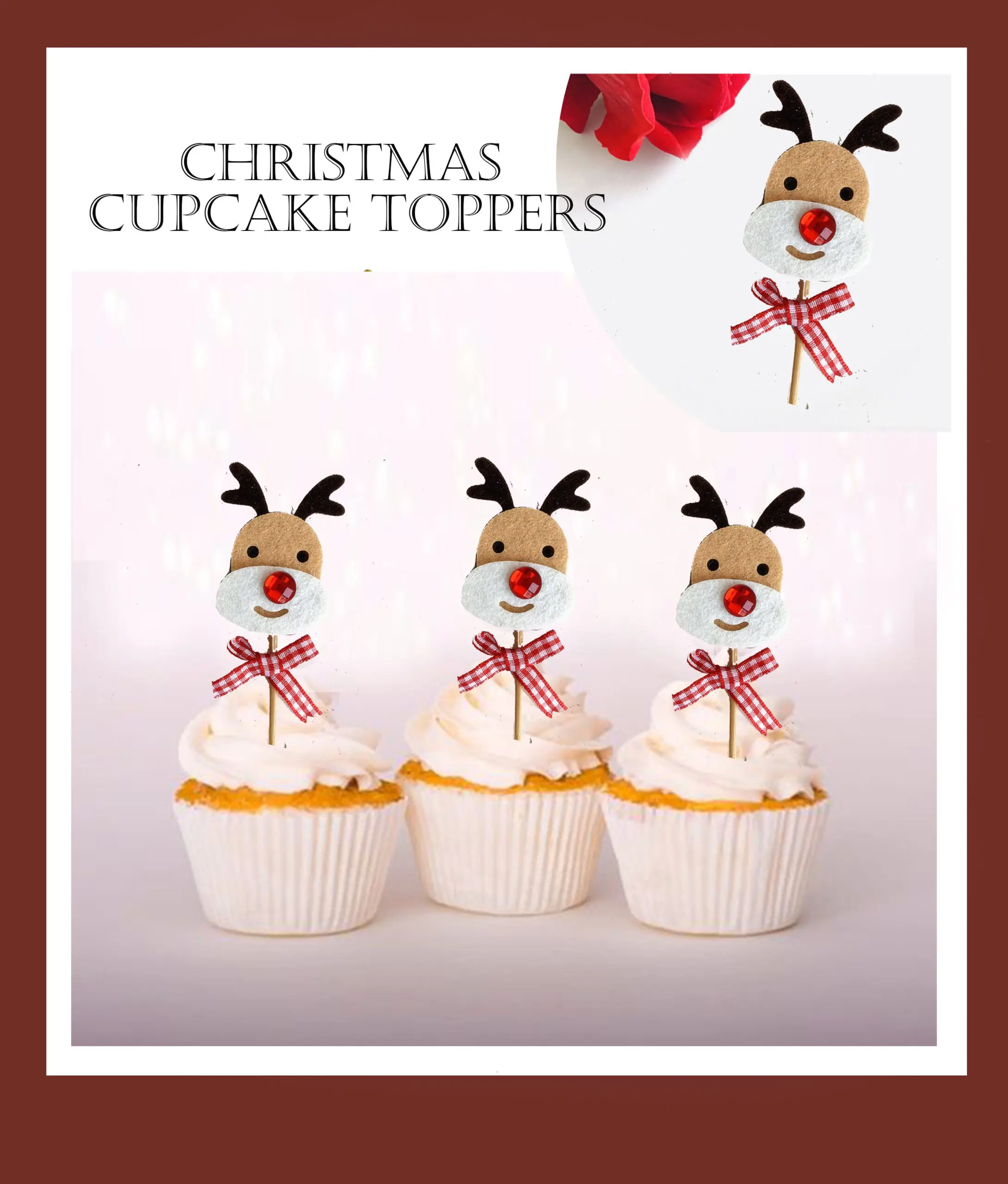 3 pcs Christmas Reindeer theme cake topper