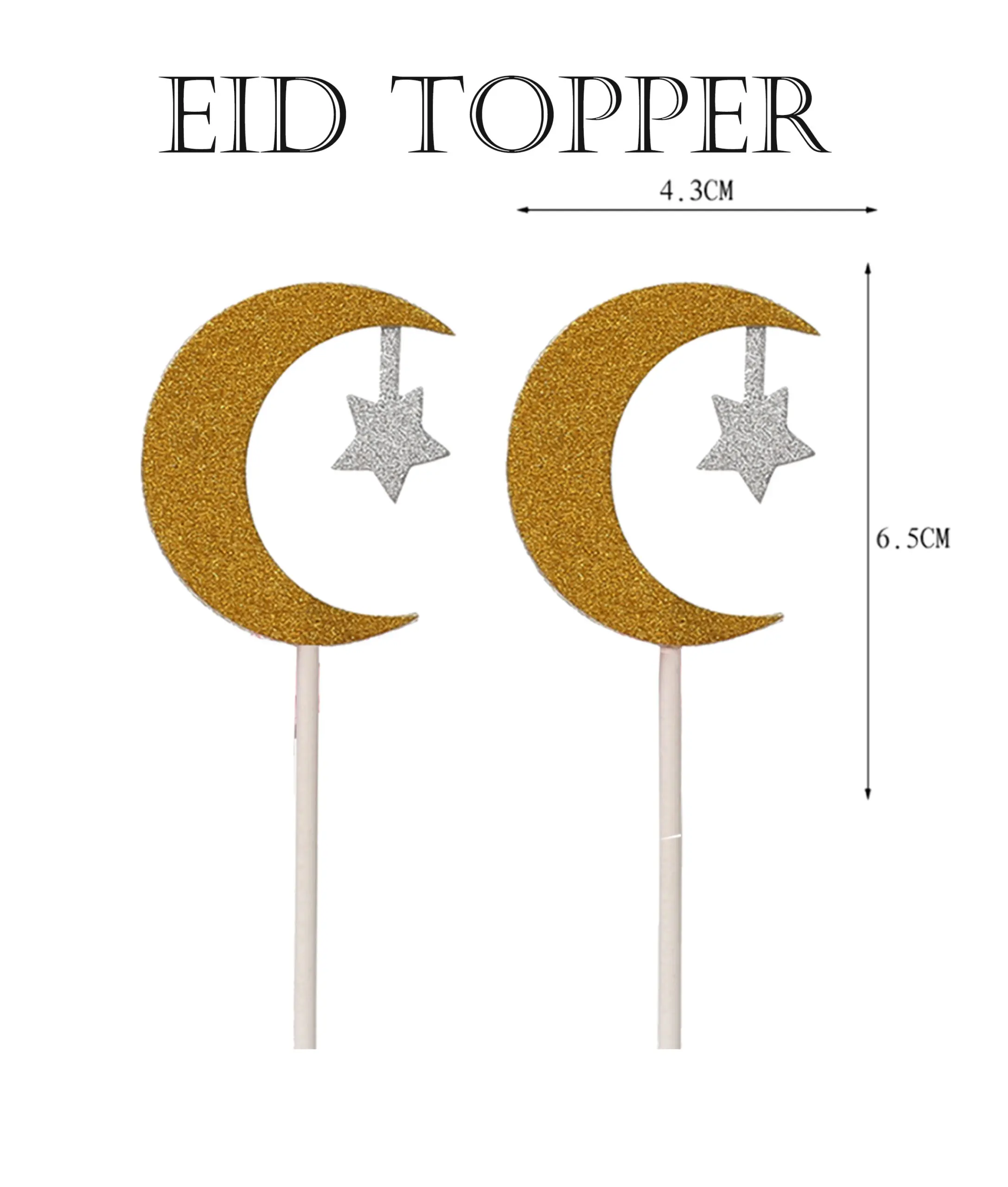 2 pcs moon and star Eid Mubarak cupcake topper