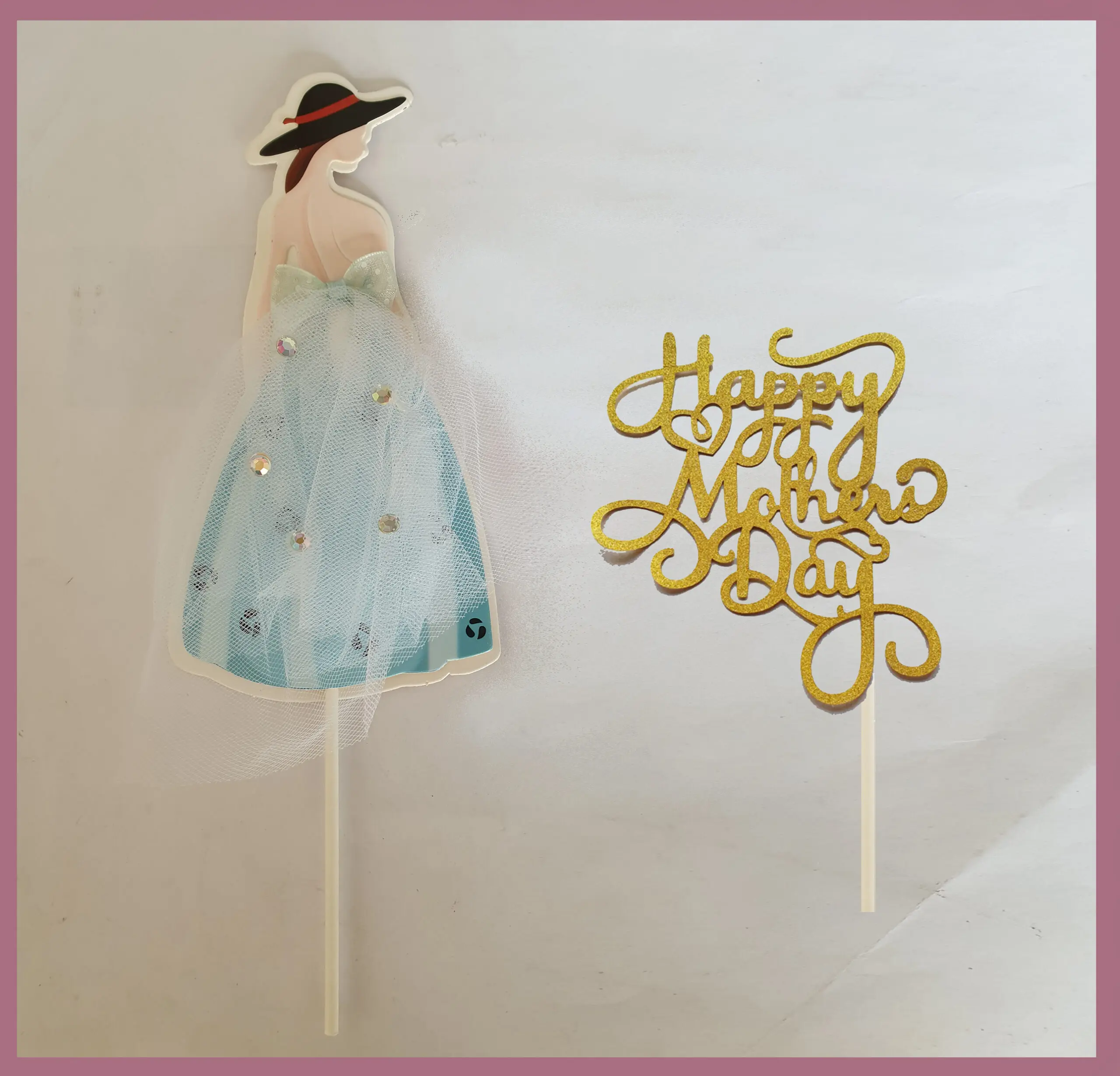 2 pcs Lady Mothers Day cake topper set STYLE 26