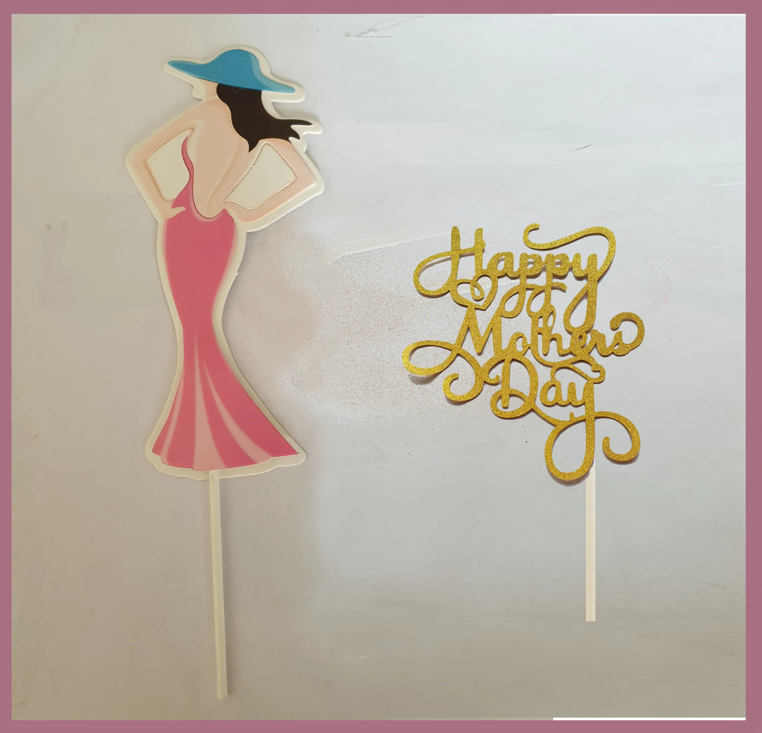 2 pcs Lady Mothers Day cake topper set STYLE 27