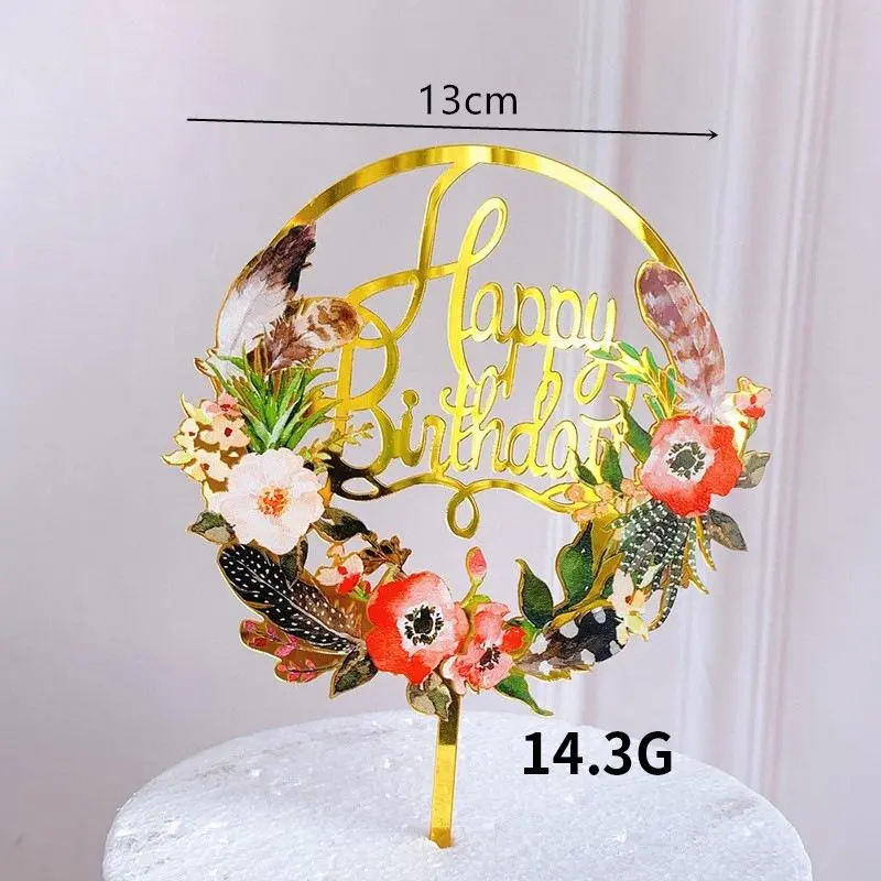 Colorful Printed Flower garland happy birthday cake topper