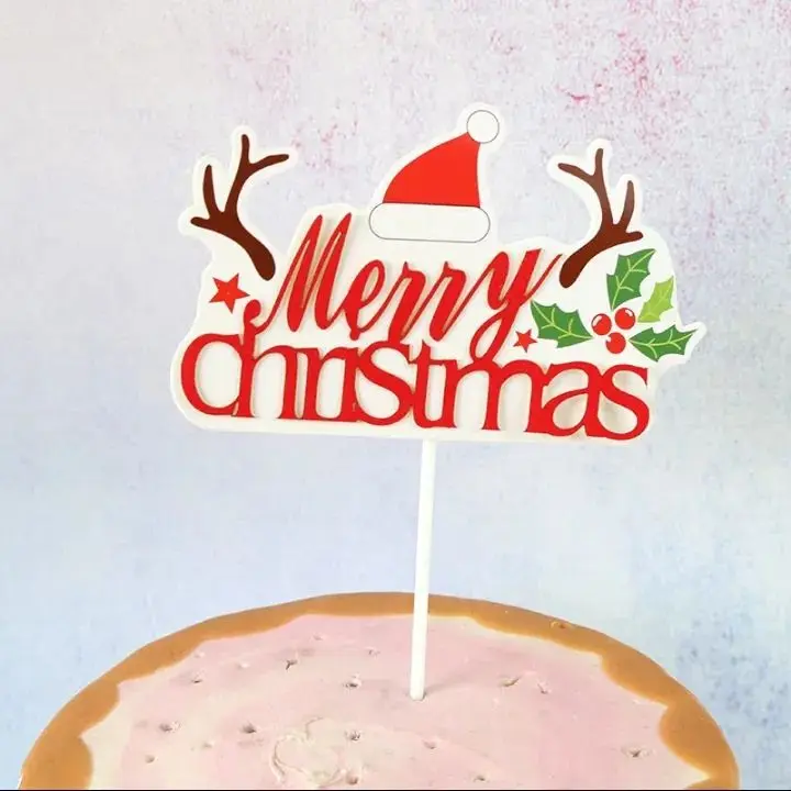 Merry Christmas theme Christmas hat paper card cake topper