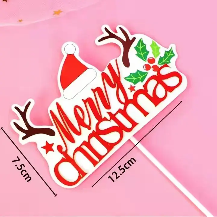 Merry Christmas theme Christmas hat paper card cake topper