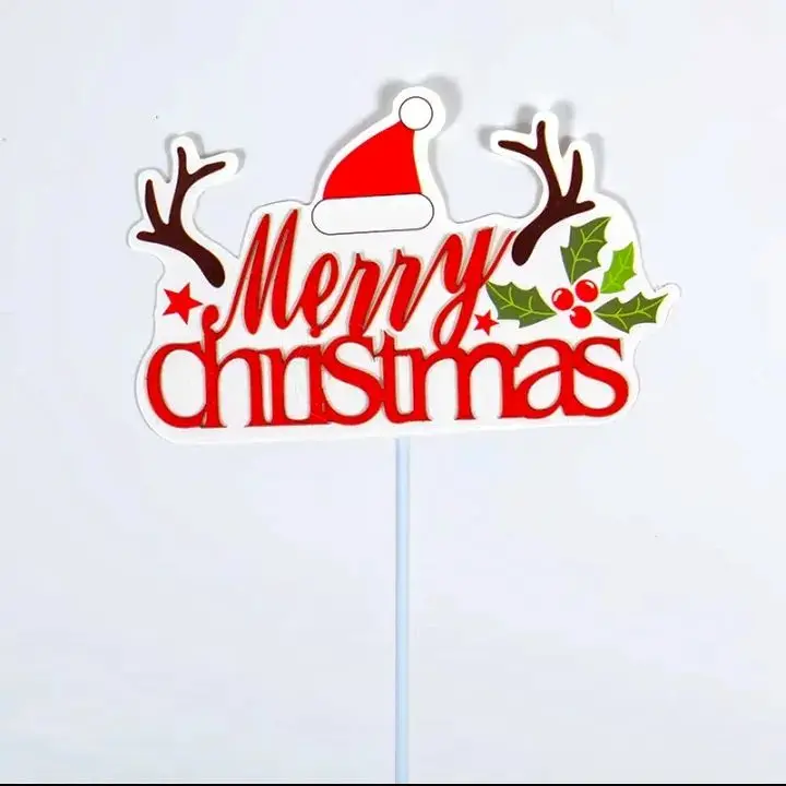 Merry Christmas theme Christmas hat paper card cake topper
