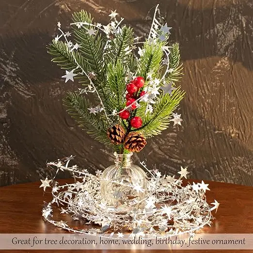 Star Tinsel Garlands with Wire Sparkly Star Garland for Christmas