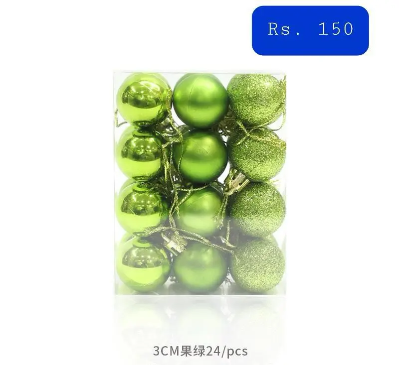 24pcs Green Christmas Ball Decorations Christmas Tree Anti-fall Christmas Decorations Hanging Balls Holiday Wedding Party