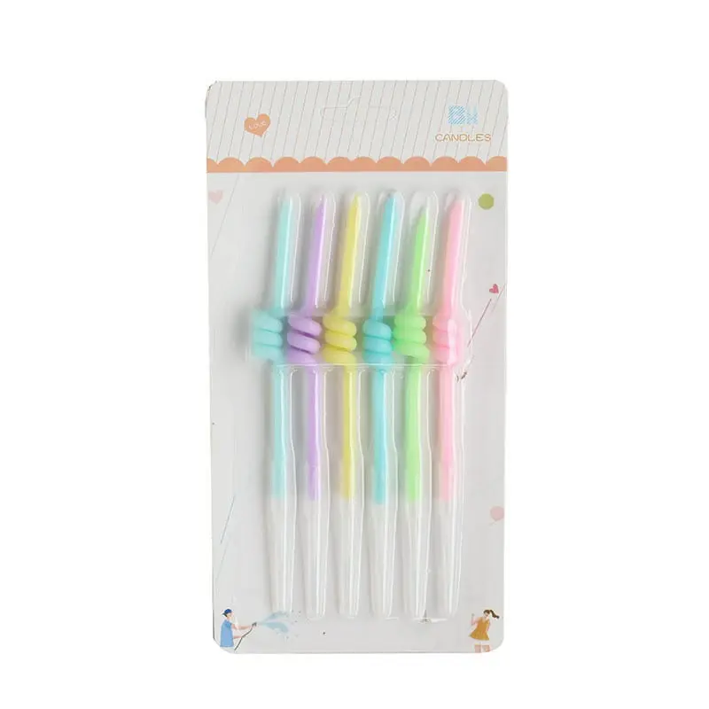 6 pcs twisted multicolored pastel cake candles