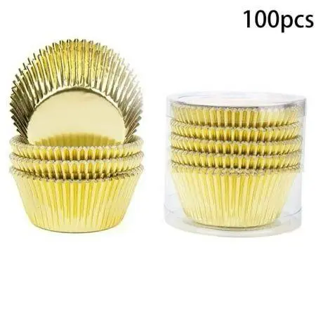 100Pcs Cupcake Cases,Foil Metallic Cupcake Liners Baking Muffin Paper Cups