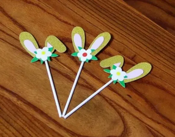 3 pcs Golden Easter Bunny Ears Cake Topper Decoration