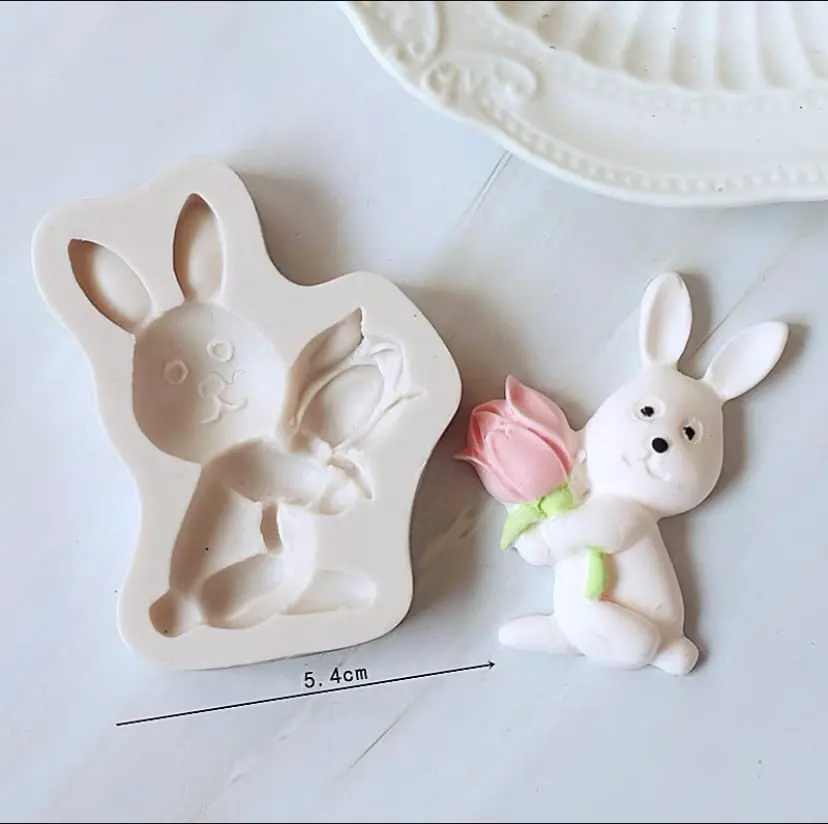 Easter Rabbit holds tulip carrot bunny Silicone Mould