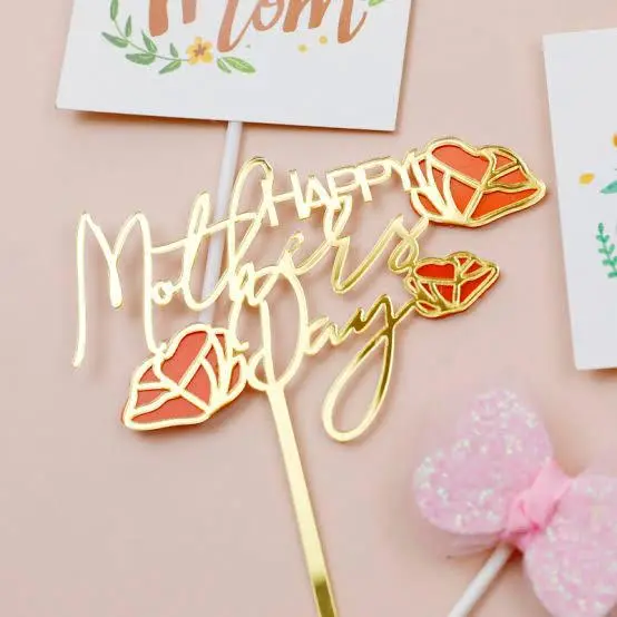 Mothers day topper with coloured acrylic rose cake topper