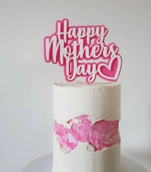 Double acrylic mothers day pink white acrylic cake topper