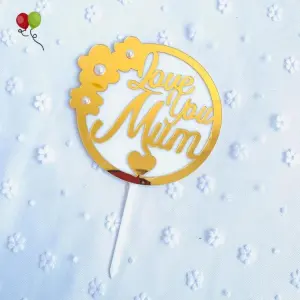 Love you mum double acrylic with flower pearl cake topper