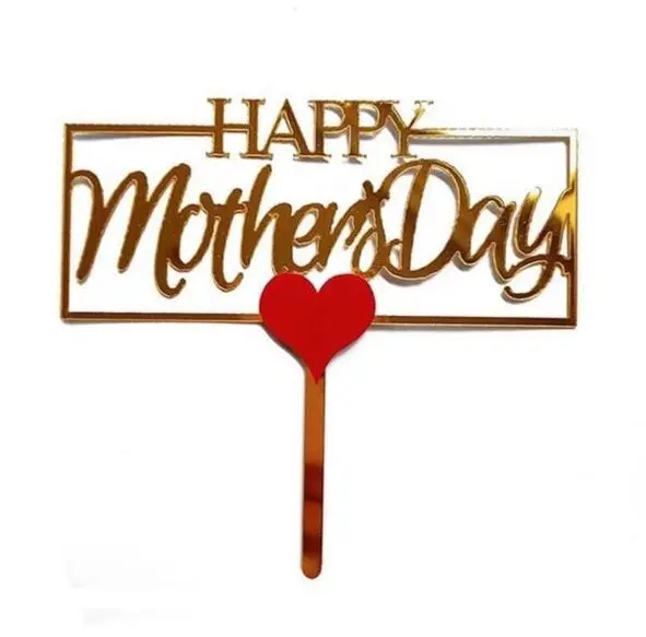 Happy mothers day with rectangle and red heart acrylic cake topper